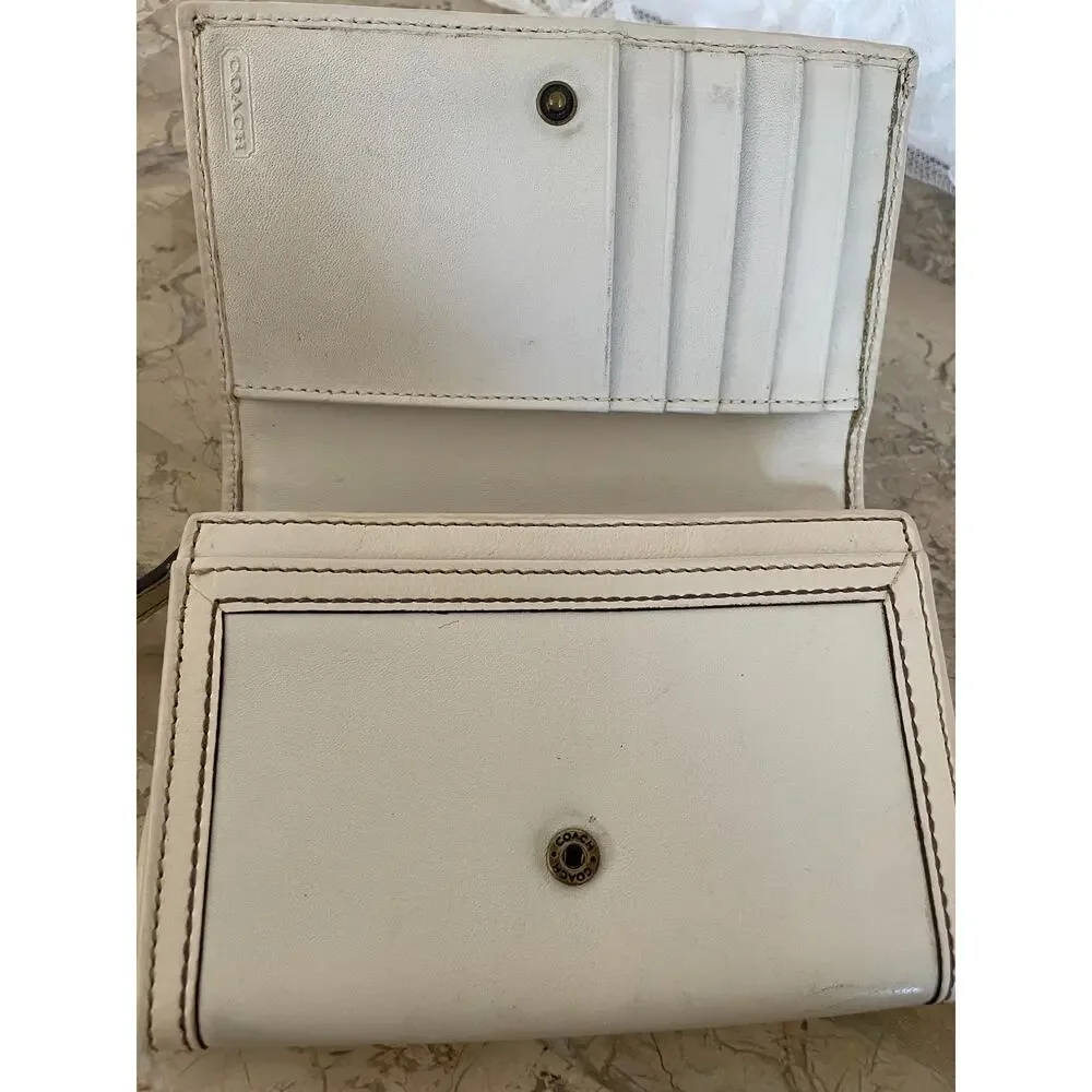 Authentic COACH Hampton white leather stitched Tote F10205 and wallet bundle